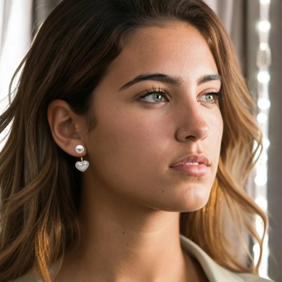🆕️2-in-1 Heart Pearl Stud Earrings Dainty🎀 Hypoallergenic 🌸Versatile Studs🎁 - Picture 7 of 10